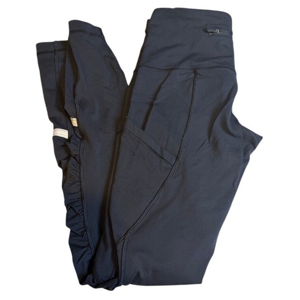 Lululemon Womens Tight Stuff Leggings Tight II 4 Black Ruched Reflective Running